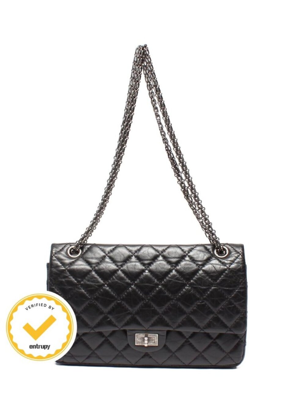 Chanel Chain Shoulder Bag Silver Double Flap Quilted 2.55 Reissue
